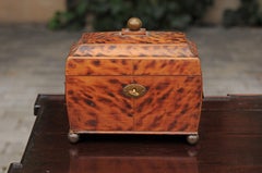 Caddy à thé victorien anglais des années 1870 avec finition peinte en fausse écaille de tortue et laiton