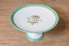 English Victorian 1880s Botanical Compote with Roses, Green and Gold Accents