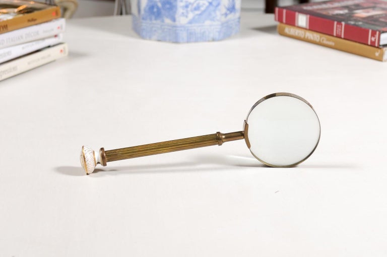 English Victorian 19th Century Bronze Magnifying Glass with Floral Finial For Sale at 1stDibs