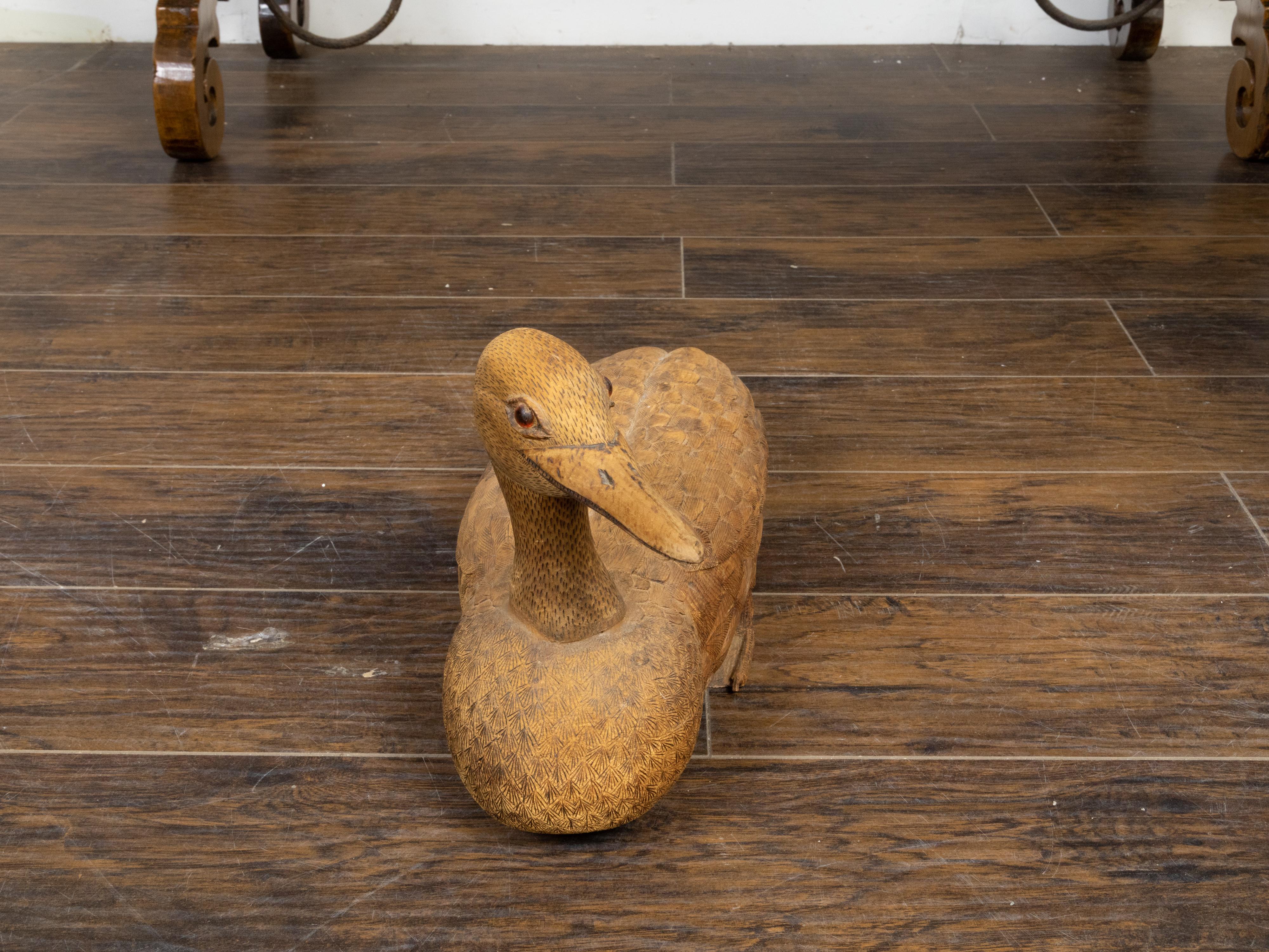 English Victorian 19th Century Carved Wooden Duck with Detailed Plumage For Sale 9