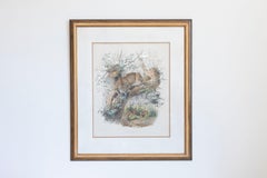 English Victorian 19th Century Hand-Colored Framed Lithograph of a Felis Pardina