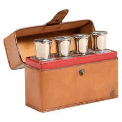 English Victorian 19th Century Leather Toiletry Travel Set with Glass Bottles