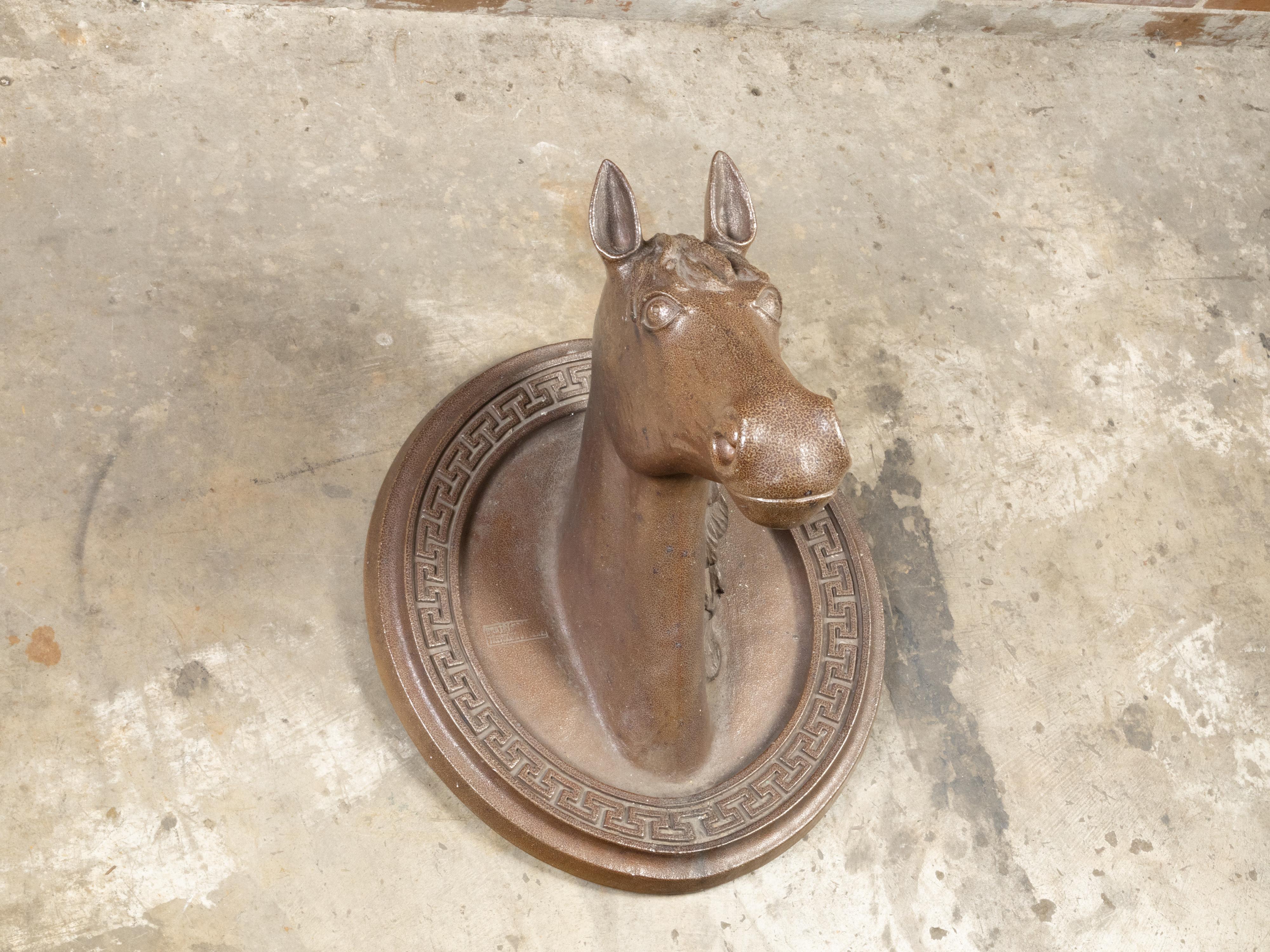 English Victorian 19th Century Terracotta Horse Head with Greek Key Frieze In Good Condition For Sale In Atlanta, GA