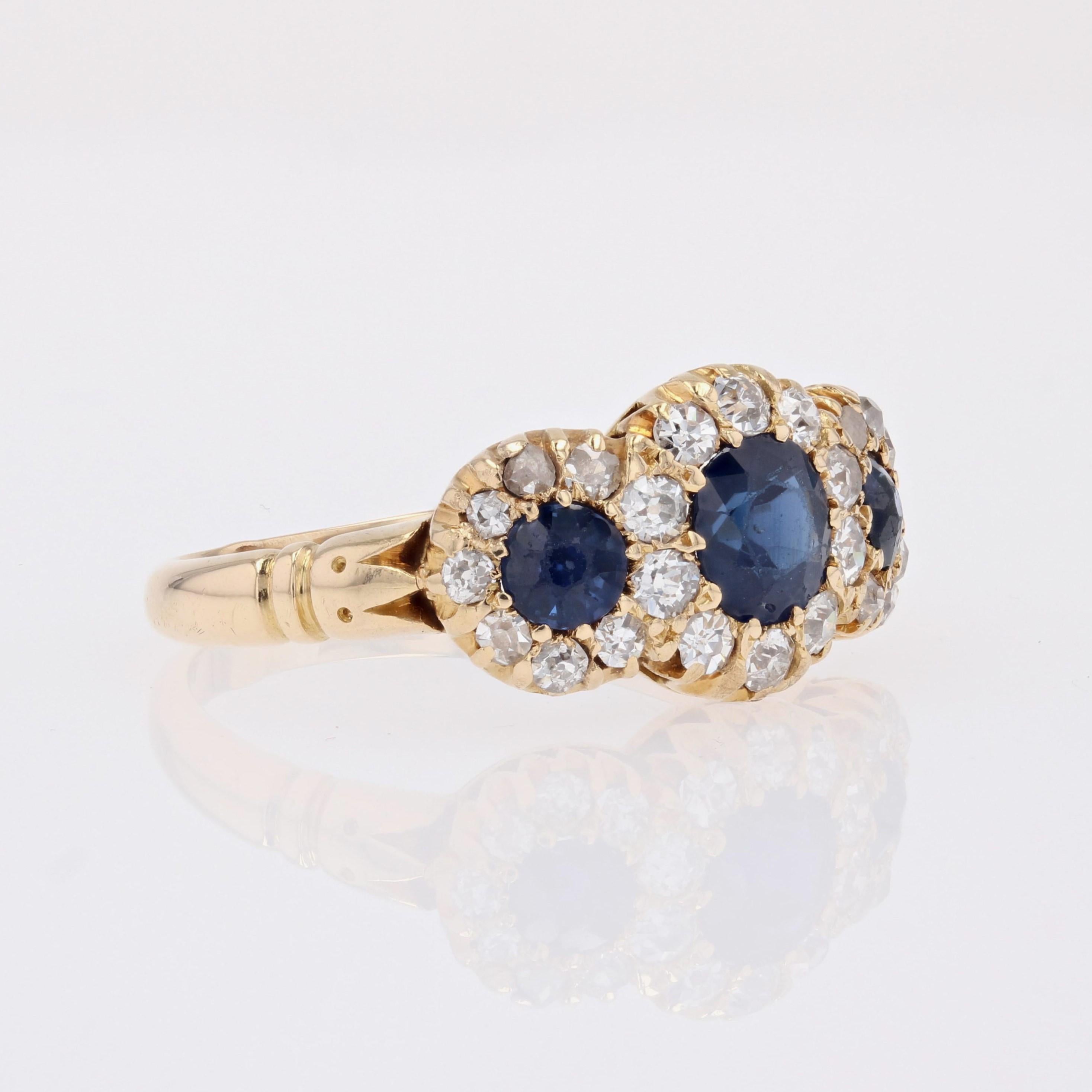 English Victorian 20th Century Sapphire Diamond 18 Karat Yellow Gold Garter Ring 5