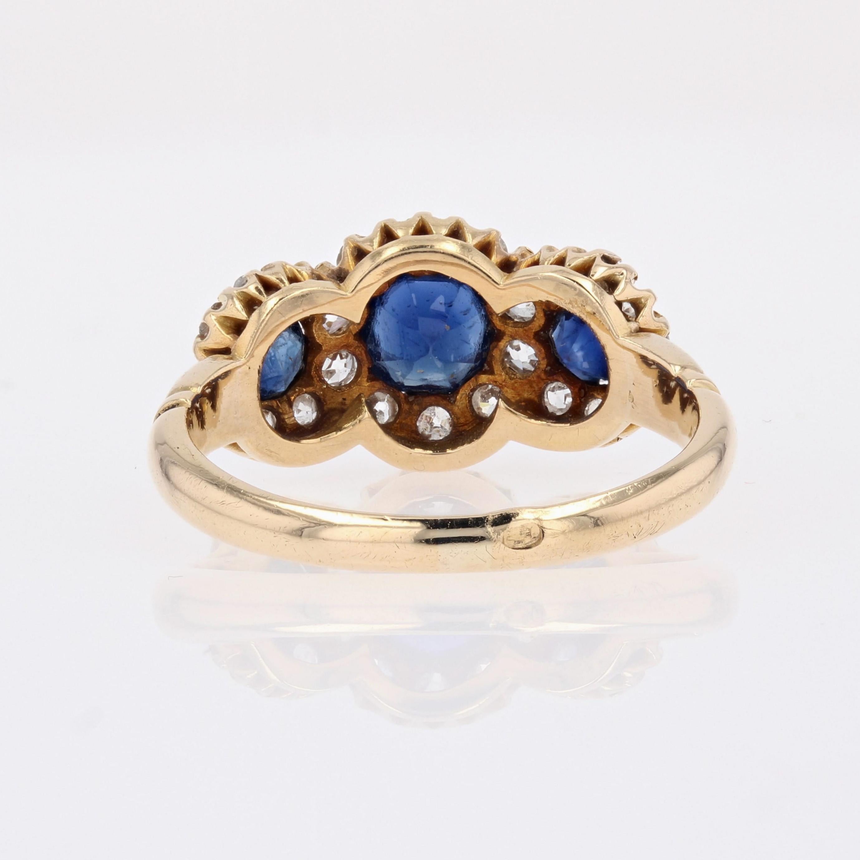 English Victorian 20th Century Sapphire Diamond 18 Karat Yellow Gold Garter Ring For Sale 8