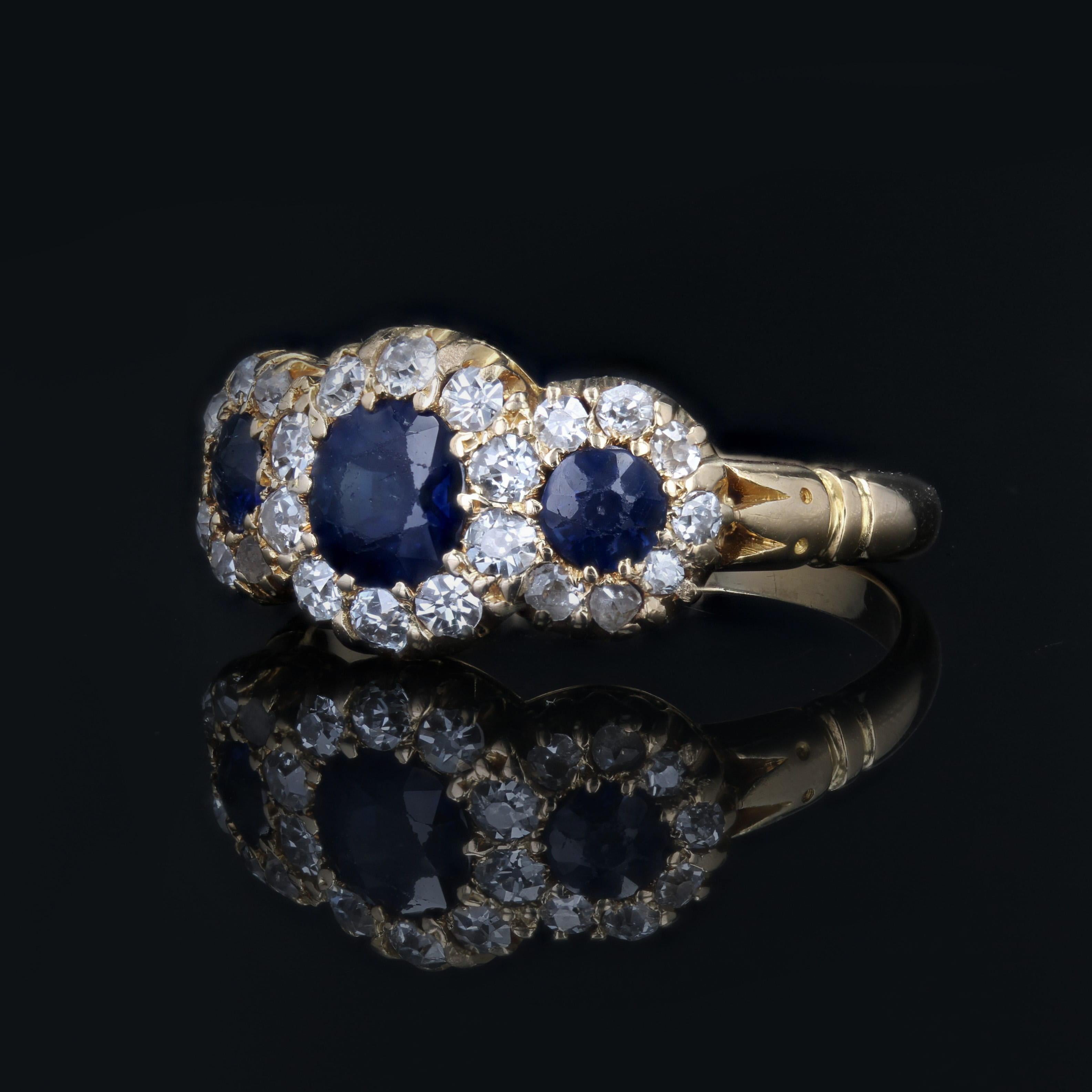 Women's English Victorian 20th Century Sapphire Diamond 18 Karat Yellow Gold Garter Ring