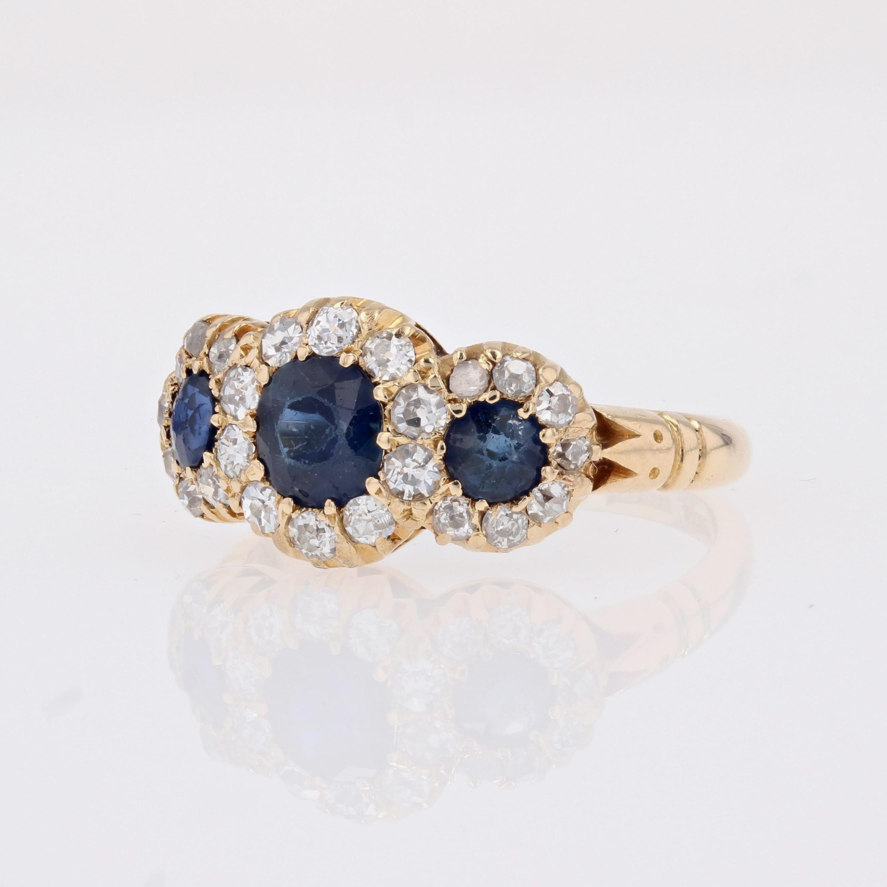 English Victorian 20th Century Sapphire Diamond 18 Karat Yellow Gold Garter Ring 2