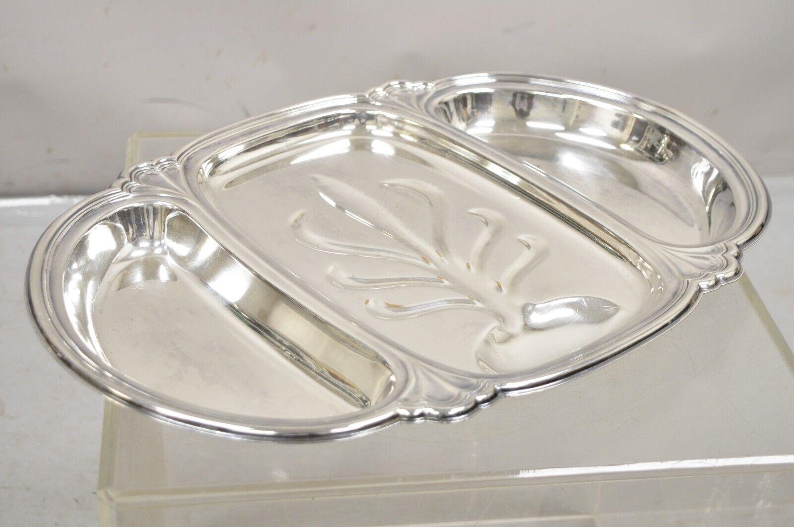 Vintage English Victorian Style 3 Section Silver Plated Meat Cutlery Serving Platter Tray. Circa Mid to Late 20th Century. Measurements:  1.25