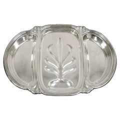 English Victorian 3 Section Silver Plated Meat Cutlery Serving Platter Tray