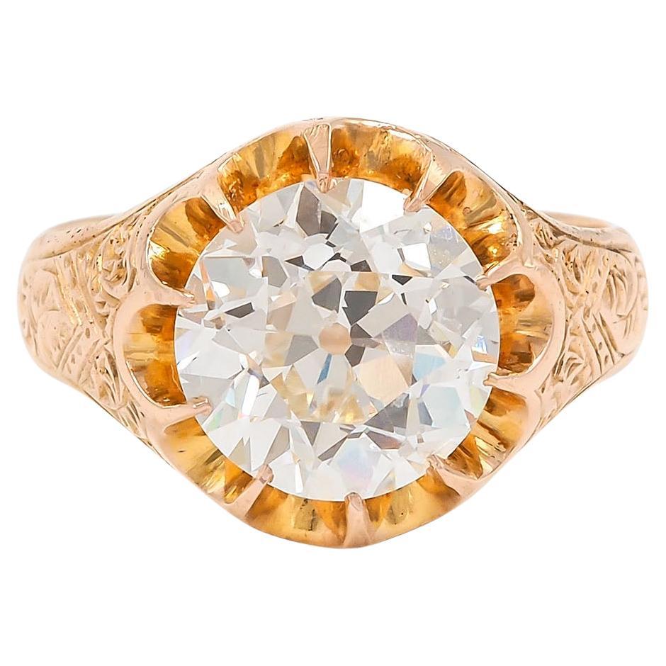 English Victorian 3.61 Ct. GIA Old European Cut Diamond Belcher Engagement Ring For Sale