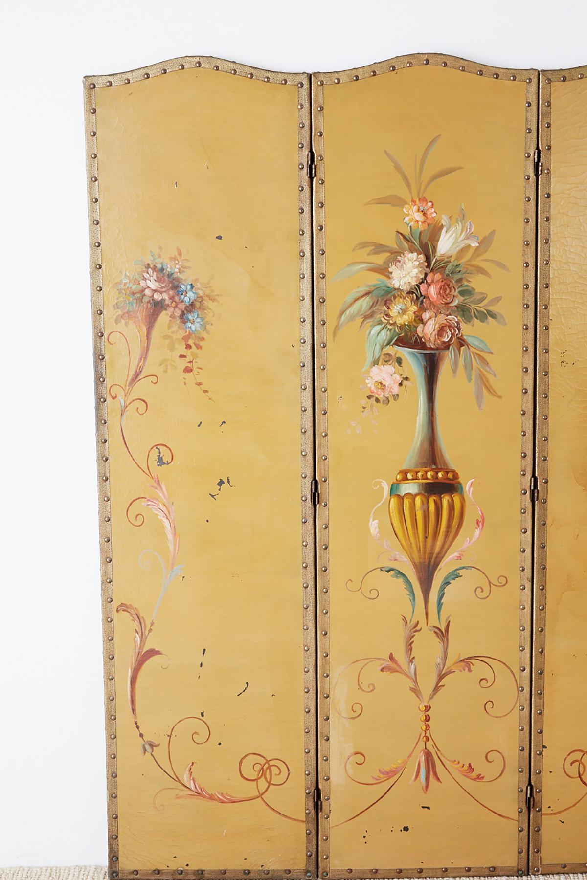 Neoclassical English Victorian Adam Style Painted Floor Screen