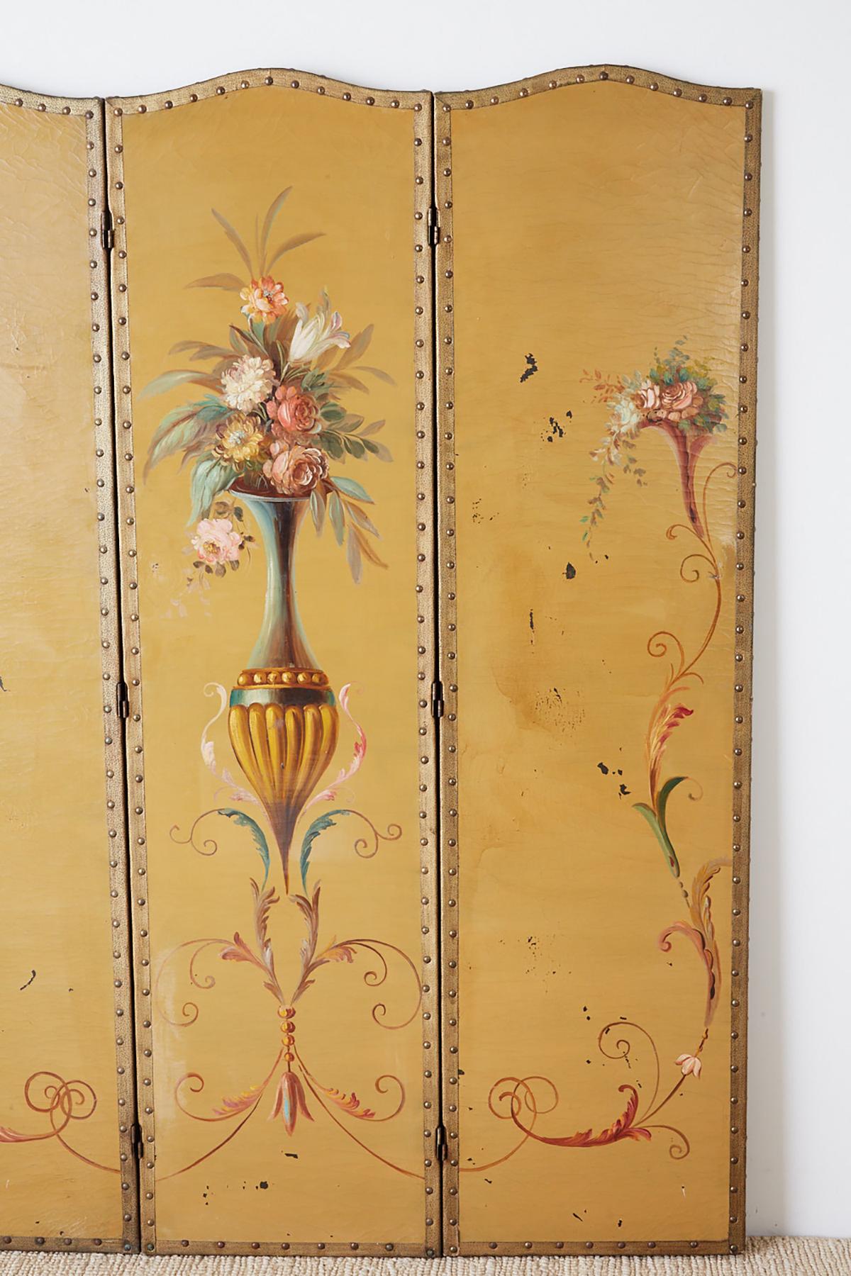 Hand-Painted English Victorian Adam Style Painted Floor Screen