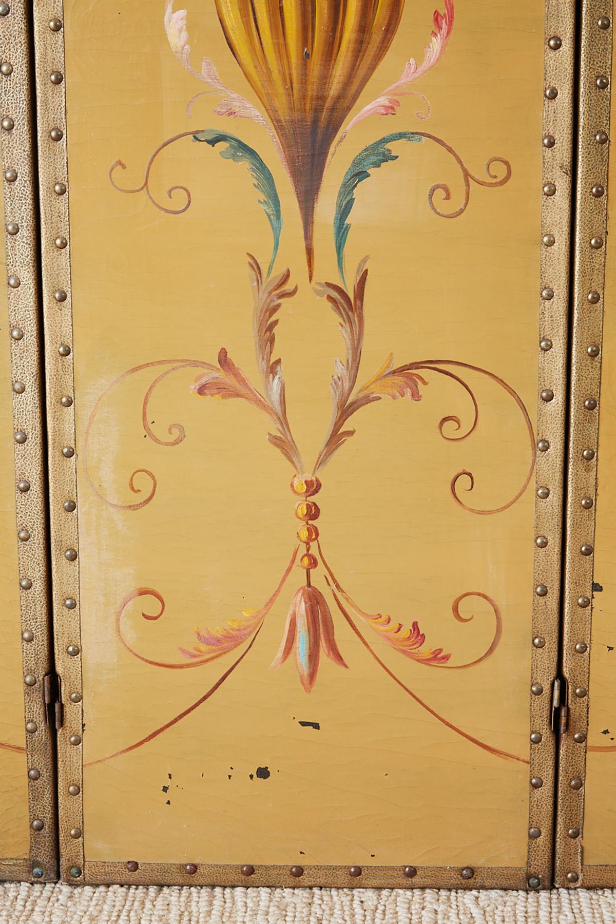 Brass English Victorian Adam Style Painted Floor Screen