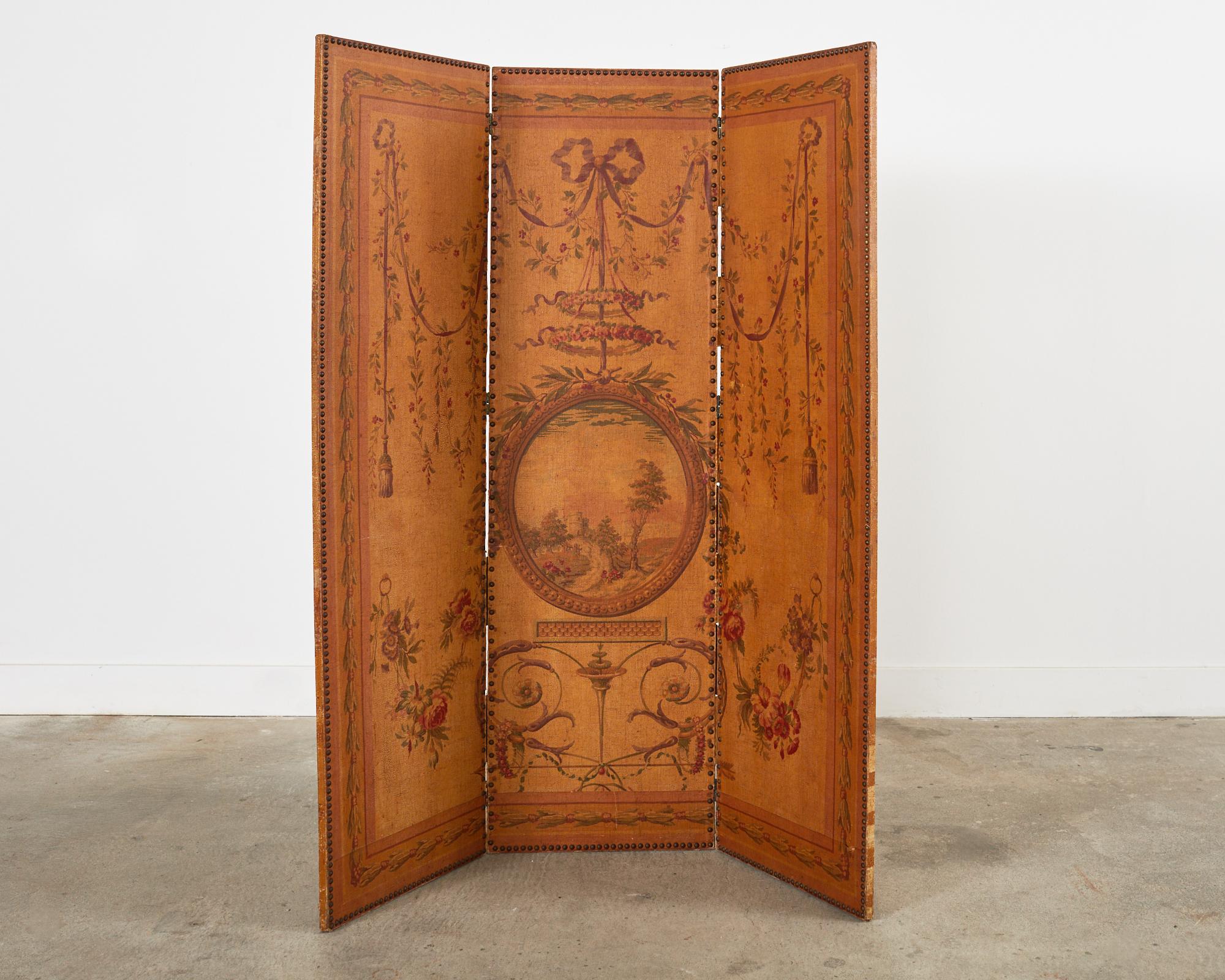 Englischer viktorianischer Adam-Stil Drei-Panel-Faltwand im Angebot 1