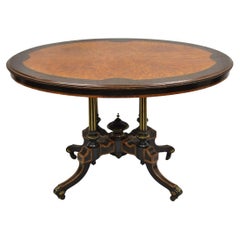 English Victorian Aesthetic Movement Ebony & Burr Walnut Oval Center Table