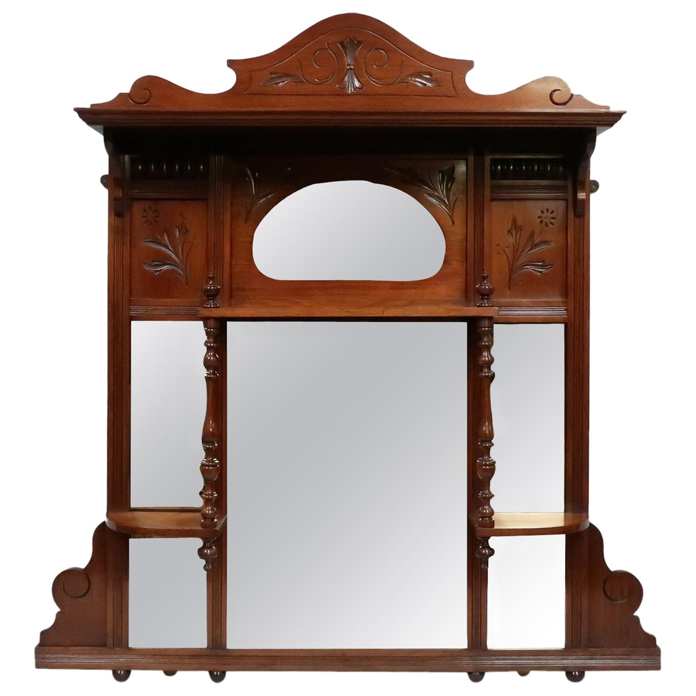 English Victorian Aesthetic Movement Walnut Overmantel Mirror For Sale