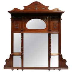 Antique English Victorian Aesthetic Movement Walnut Overmantel Mirror