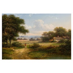 English Victorian Antique Oil Painting of a Devonshire Landscape, 19th century