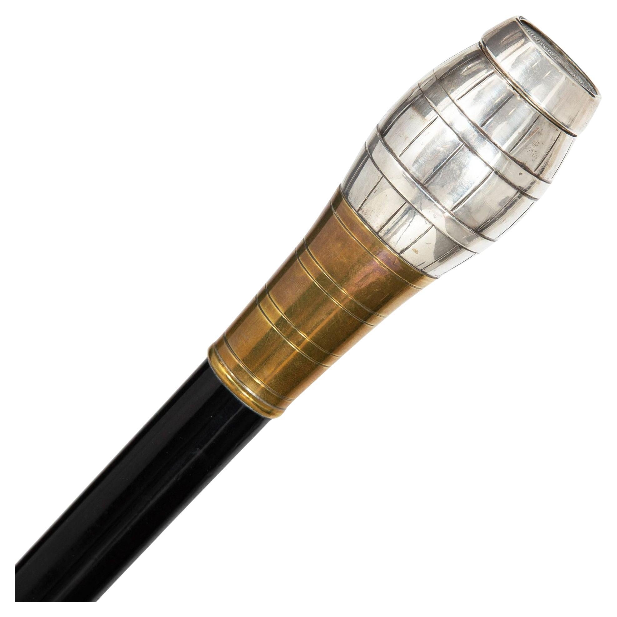 Englisch Viktorianisch Antik Silberblech Barrel Match Safe Cane Gehstock