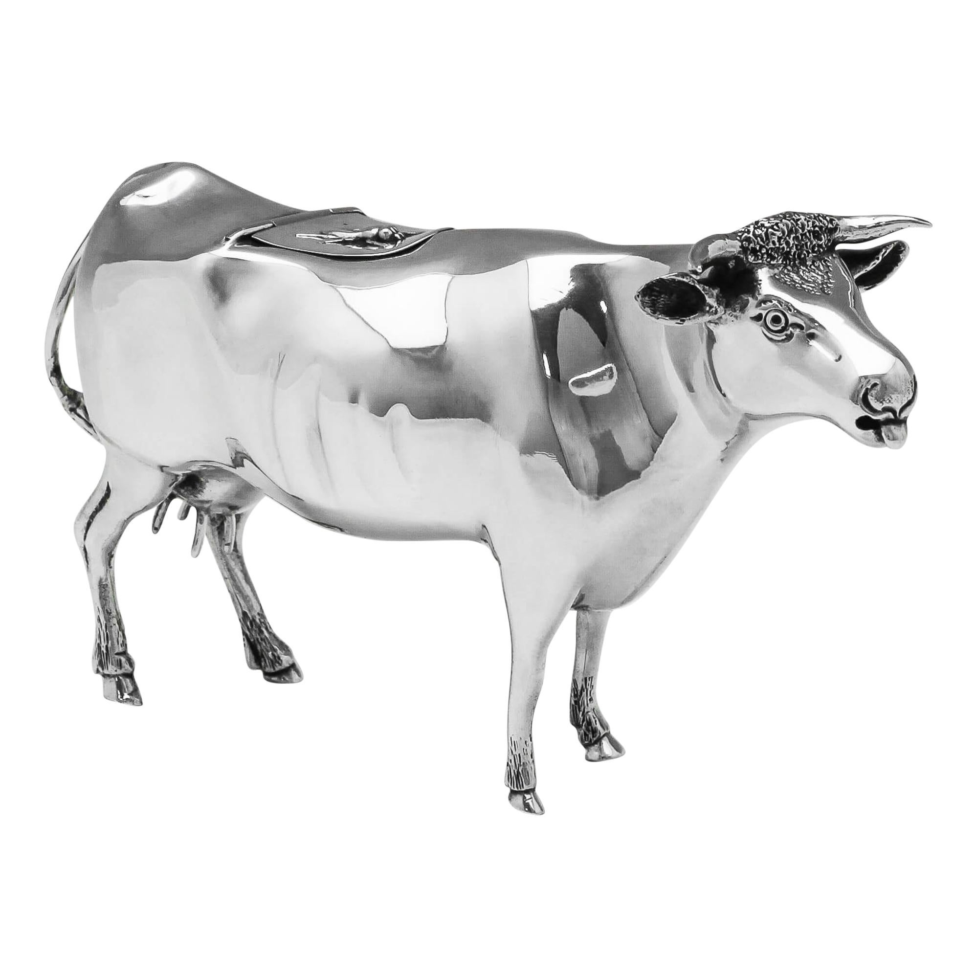 English Victorian Antique Sterling Silver Cow Creamer from 1899