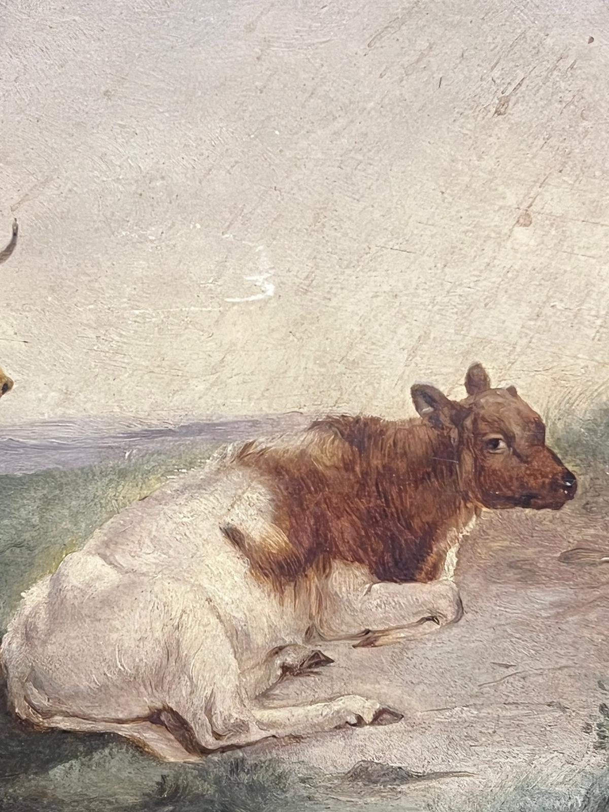 Cattle in Pastoral Landscape von Stream, viktorianisches englisches Ölgemälde, vergoldetes Rahmen im Angebot 1