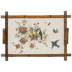 English Victorian Bamboo and Porcelain Tray