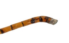 English Victorian Bamboo Cane with Pewter Cap in the Shape of a Horseshoe
