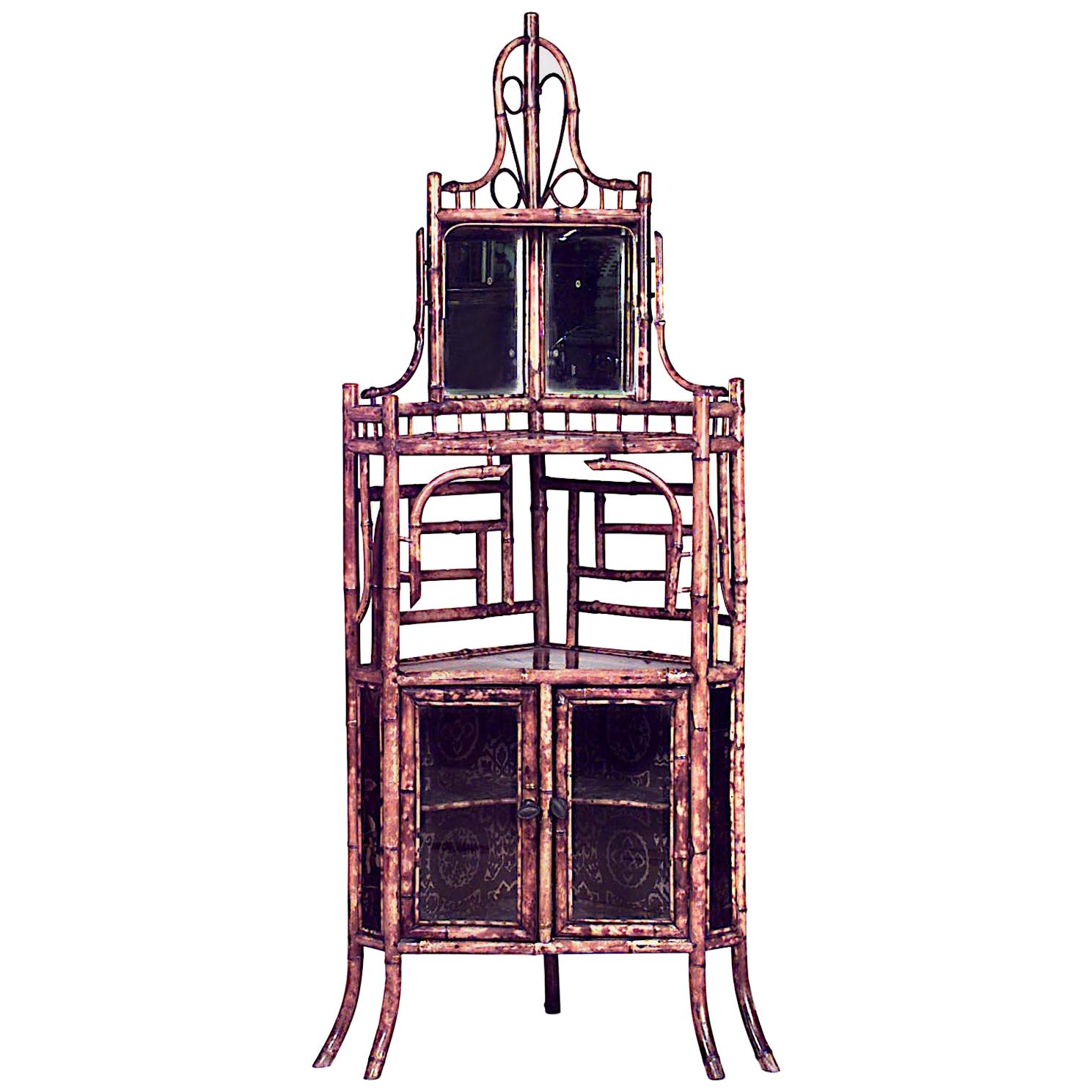 English Victorian Bamboo Corner Cabinet
