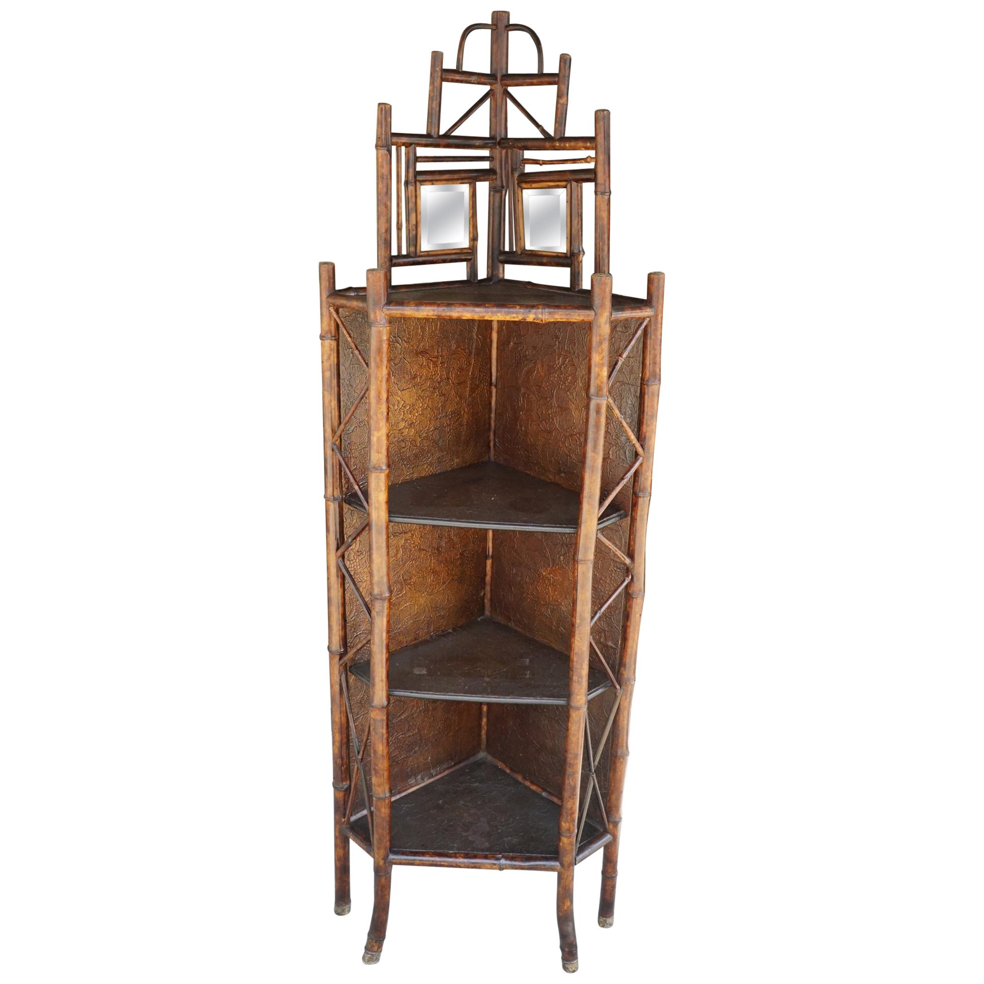 English Victorian Bamboo Corner Étagère