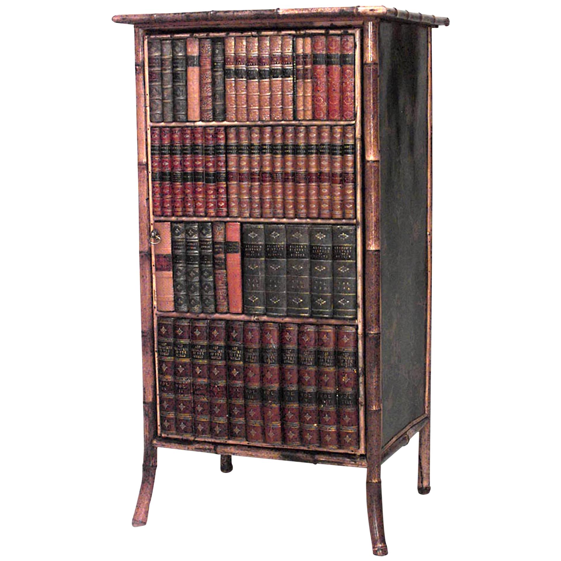 English Victorian Bamboo Small Bookcase Cabinet
