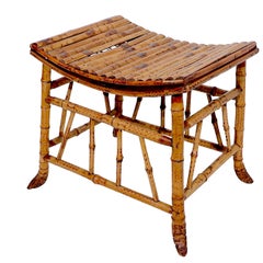 English Victorian Bamboo Thebes  Bench Stool Ottoman