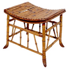 English Victorian Bamboo Thebes  Bench Stool Ottoman