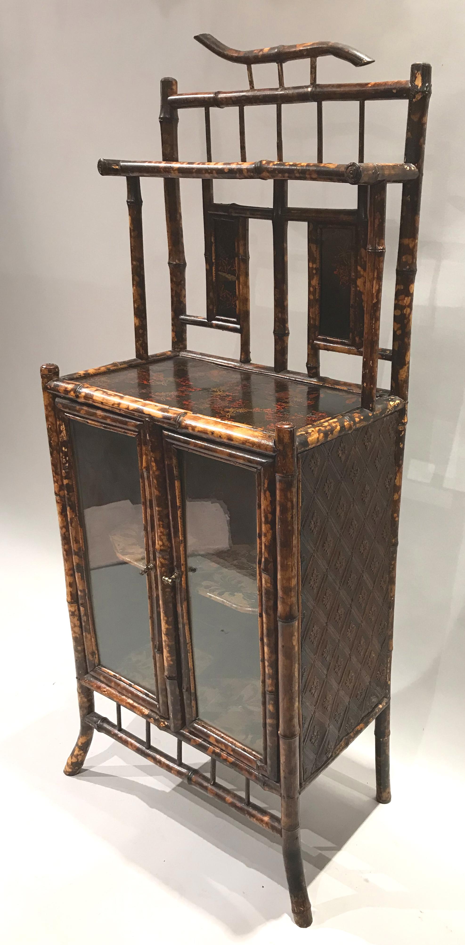 19th Century English Victorian Bamboo Two Door Cabinet or Étagère