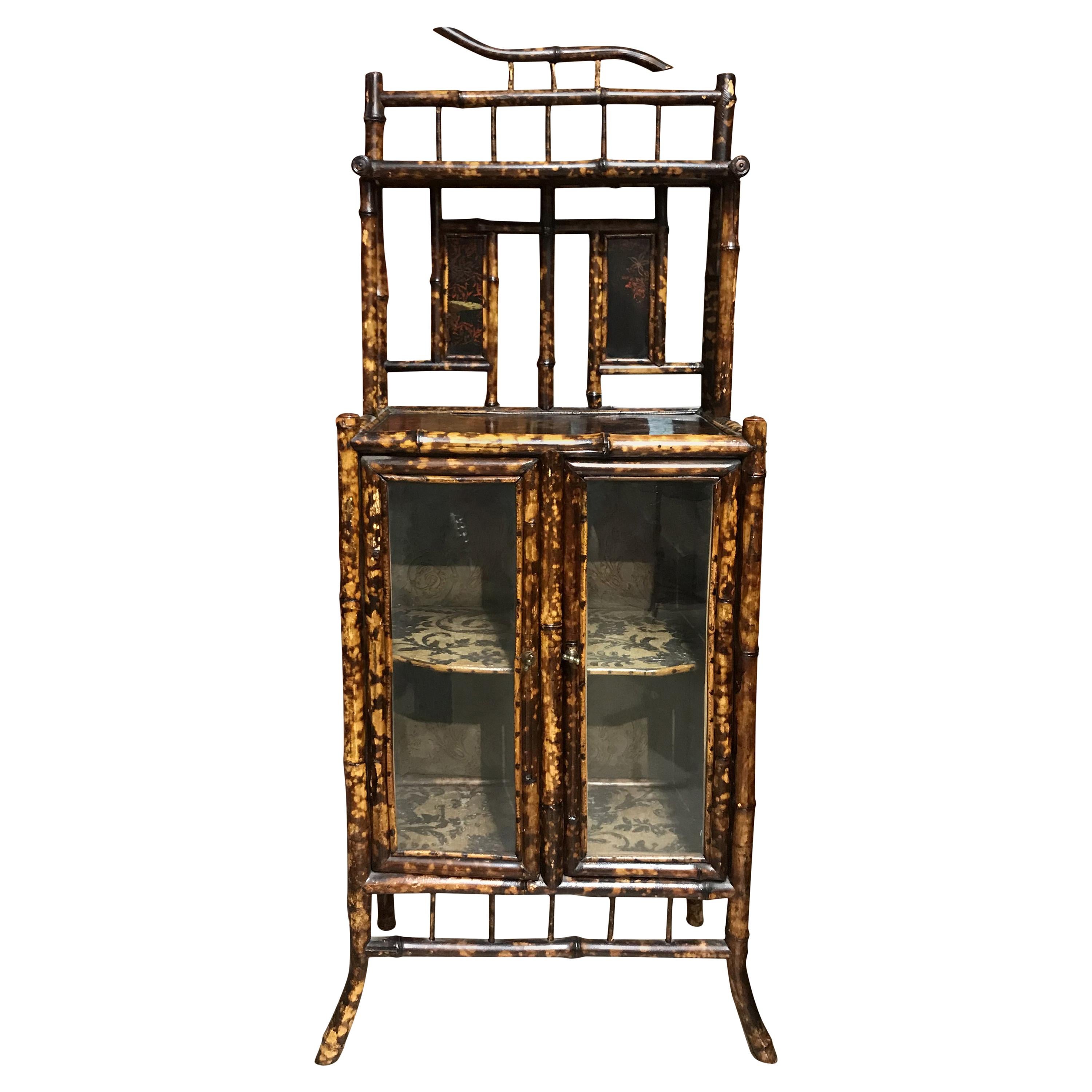 English Victorian Bamboo Two Door Cabinet or Étagère