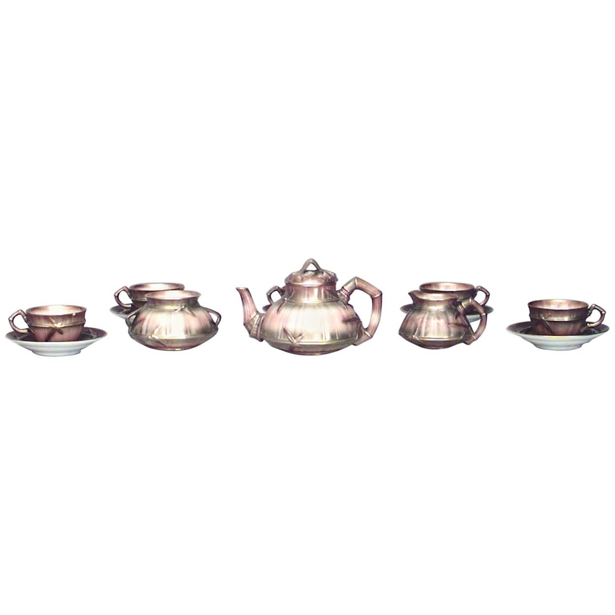 Set of 13 English Victorian Porcelain Bamboo Tea Set For Sale