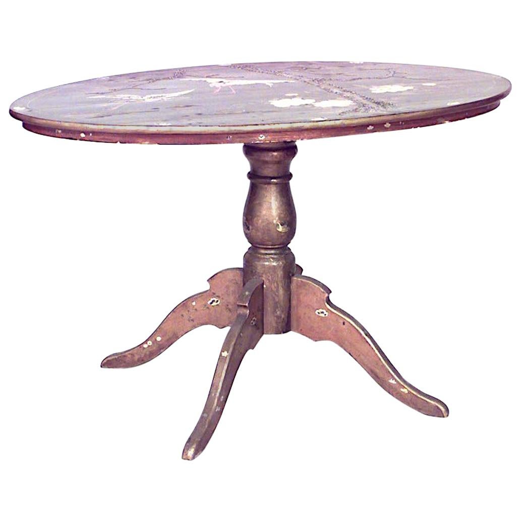 English Victorian Black Lacquered Center Table For Sale