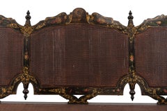 English Victorian Black Lacquered Floral Settee