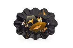 English Victorian Black Lacquered Tray and Brush