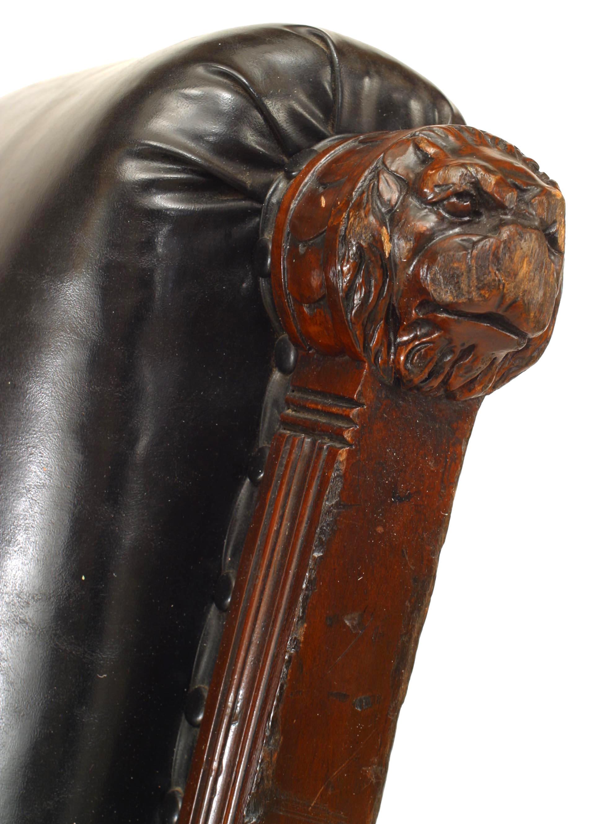 Englischer viktorianischer Drehstuhl aus schwarzem Leder im Angebot 1