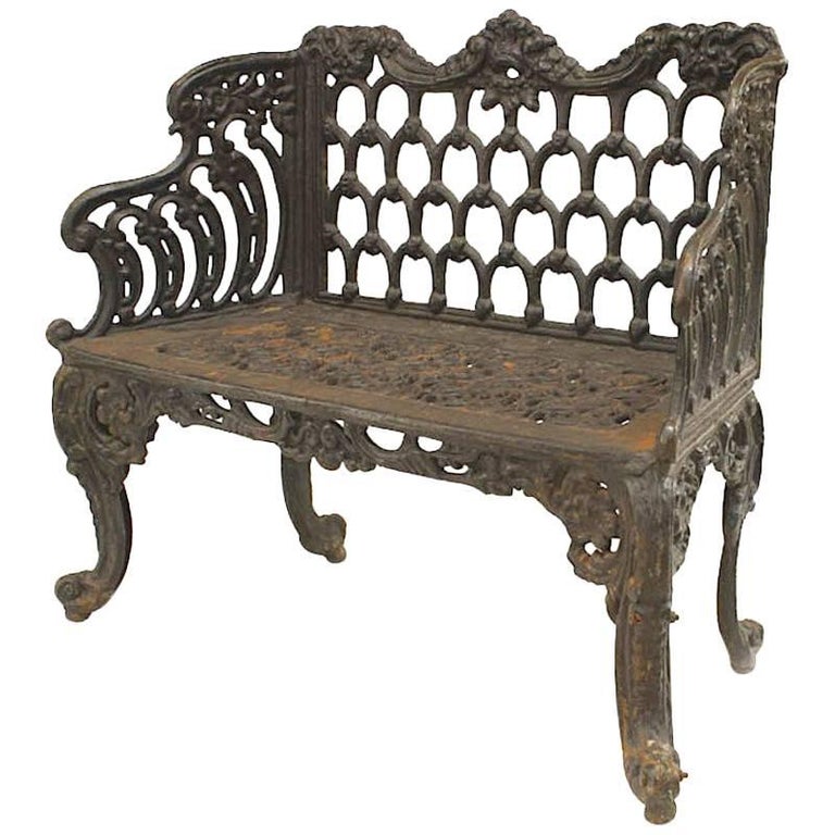 English Victorian Black Painted Cast Iron Loveseat For Sale at 1stdibs