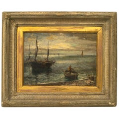 English Victorian Bleached and Carved Framed Oil Painting
