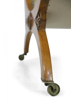 English Victorian Blond Wood Scroll Armchair with Striped Upholstery