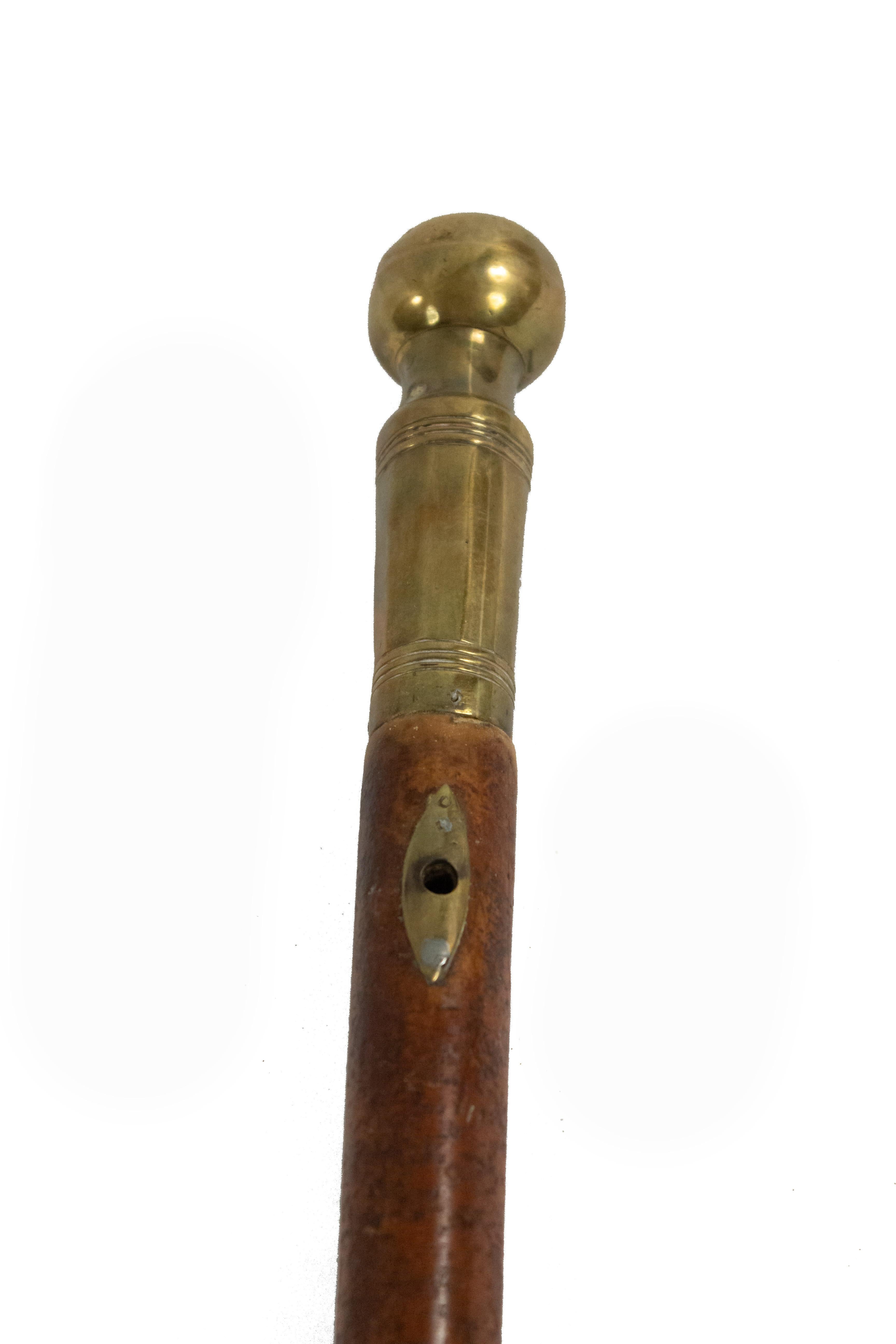 19th Century English Victorian  Brass and Burl Wood Cane For Sale