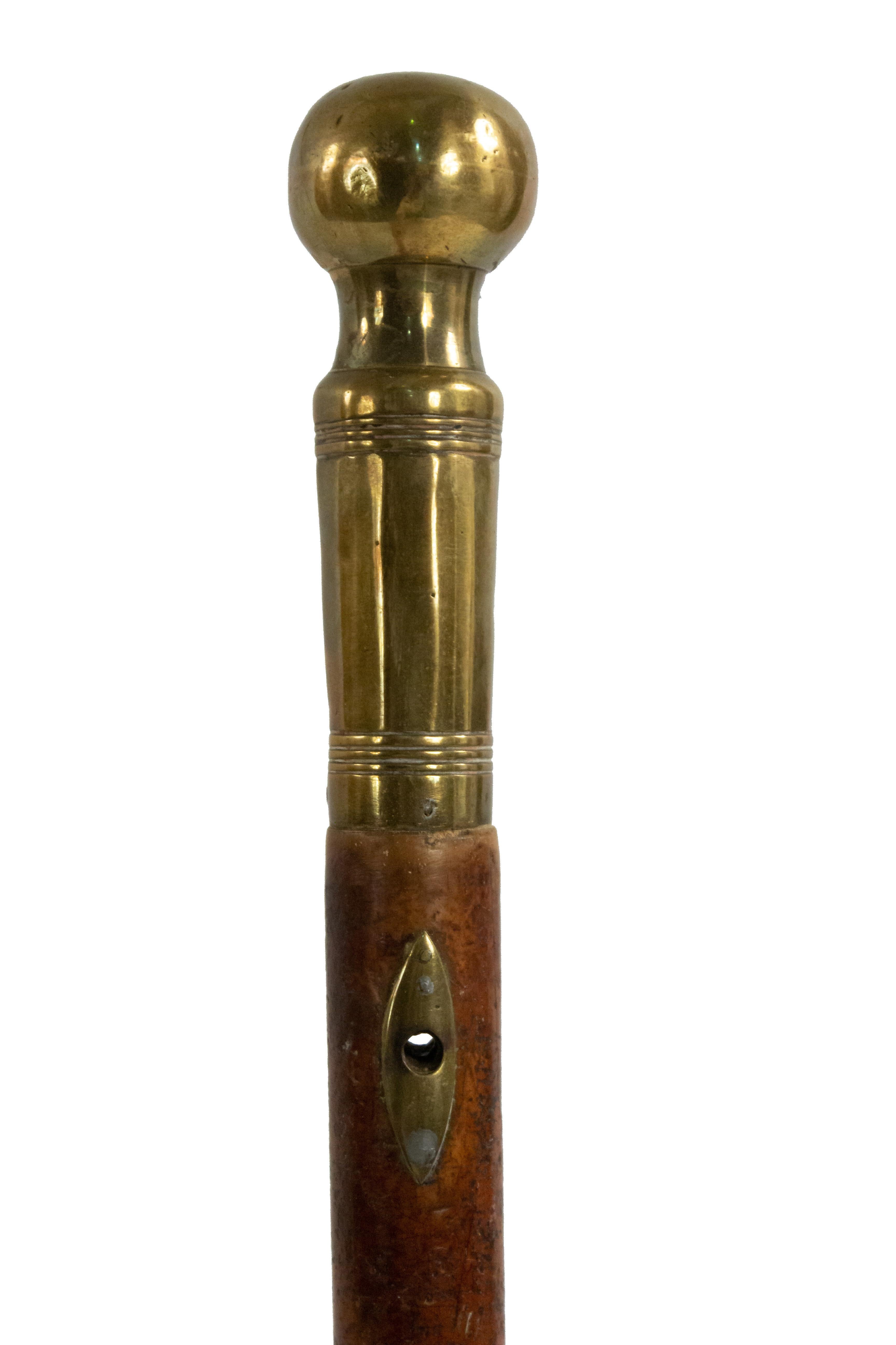English Victorian  Brass and Burl Wood Cane For Sale 1