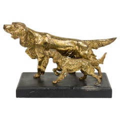English Victorian Brass and Cast Iron Two Dog Sculptural Doorstop