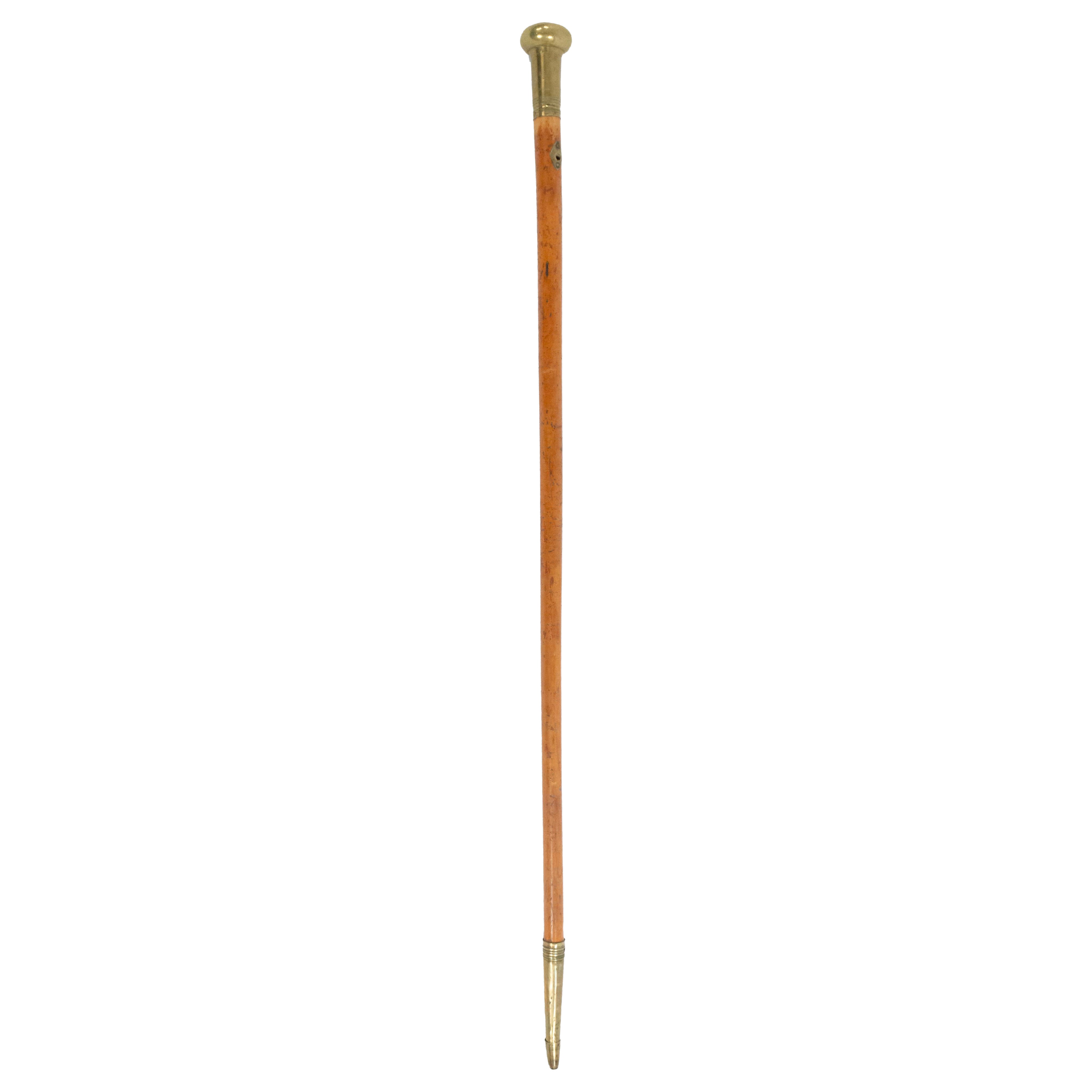 English Victorian Brass and Wood Cane For Sale