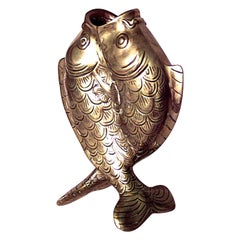 English Victorian Brass Double Fish Vase