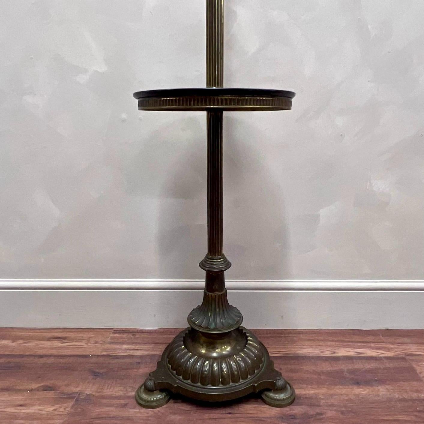 British English Victorian Brass Floor Lamp with Mahogany Table 19th Century