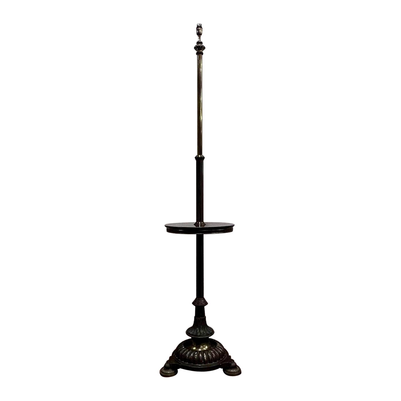 English Victorian Brass Floor Lamp with Mahogany Table 19th Century