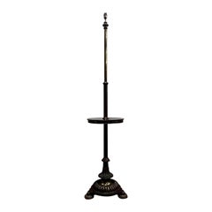 Antique English Victorian Brass Floor Lamp with Mahogany Table 19th Century